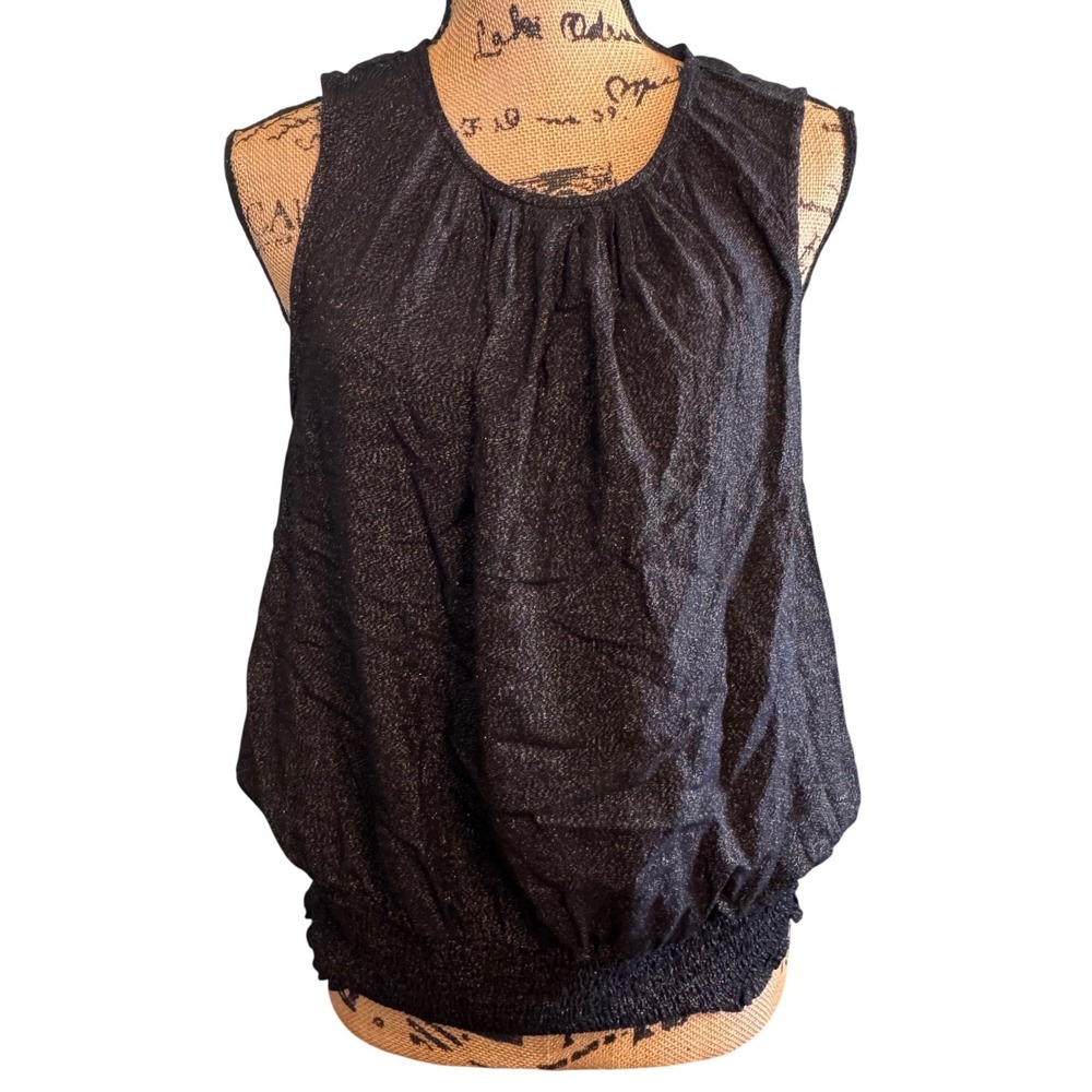 INC International Concepts Womens Sparkly Smocked Tank Top Blouse Black Size XL